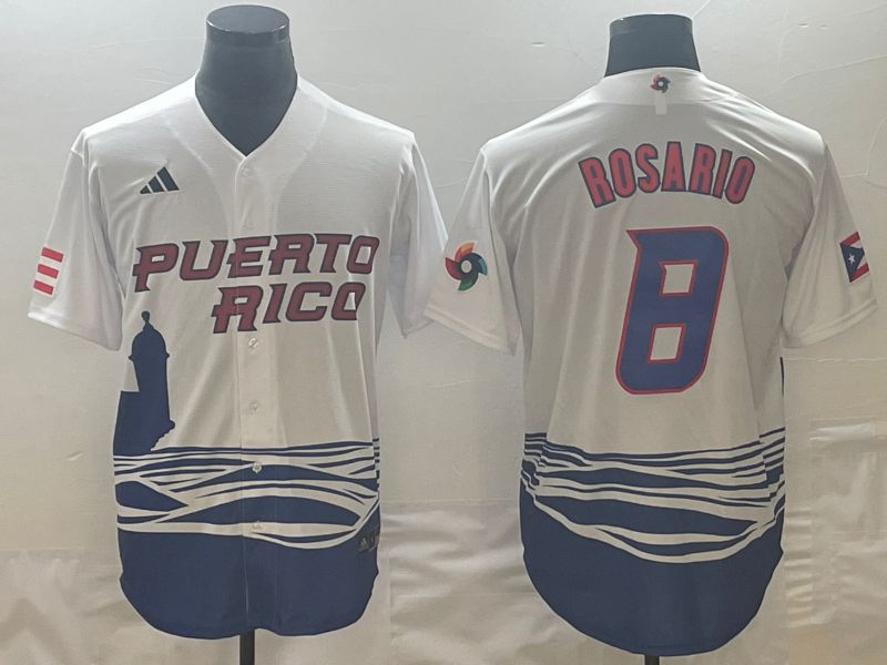 Men 2023 World Cub Puerto Rico #8 Rosario White Nike MLB Jersey2->more jerseys->MLB Jersey
